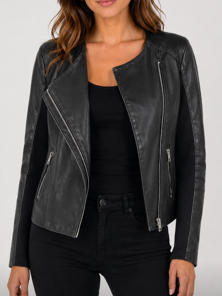 Blank Nyc Faux Leather Record Breaker Collarless Asymmetrical Moto Jacket Sz M